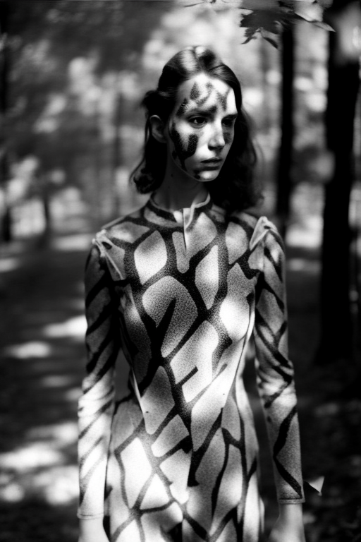 Woman in Harlequin Costume in Black and White