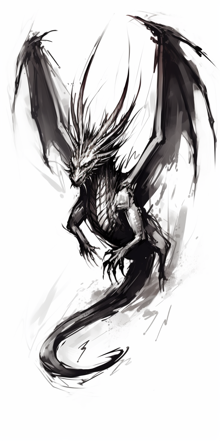 Black and white flying dragon sketch