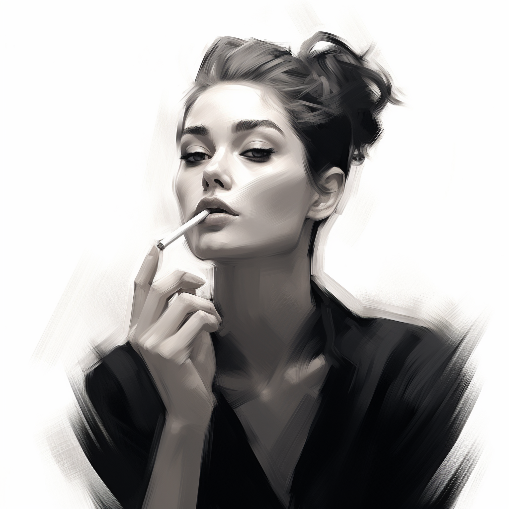 Elegant woman with bun hair smoking a cigarette