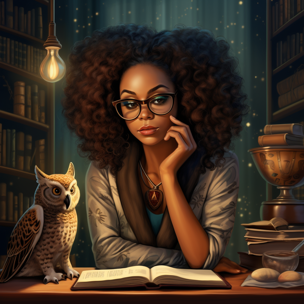 Black woman surrounded by books and studying