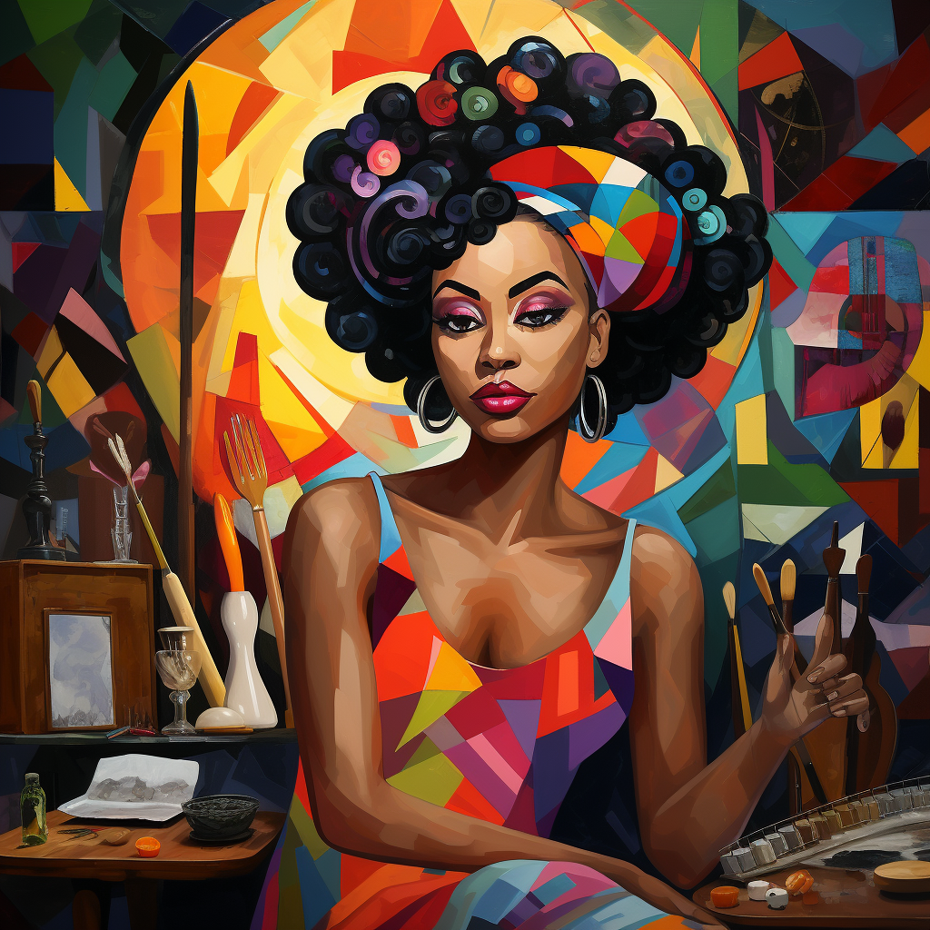 Black woman surrounded by artistic tools