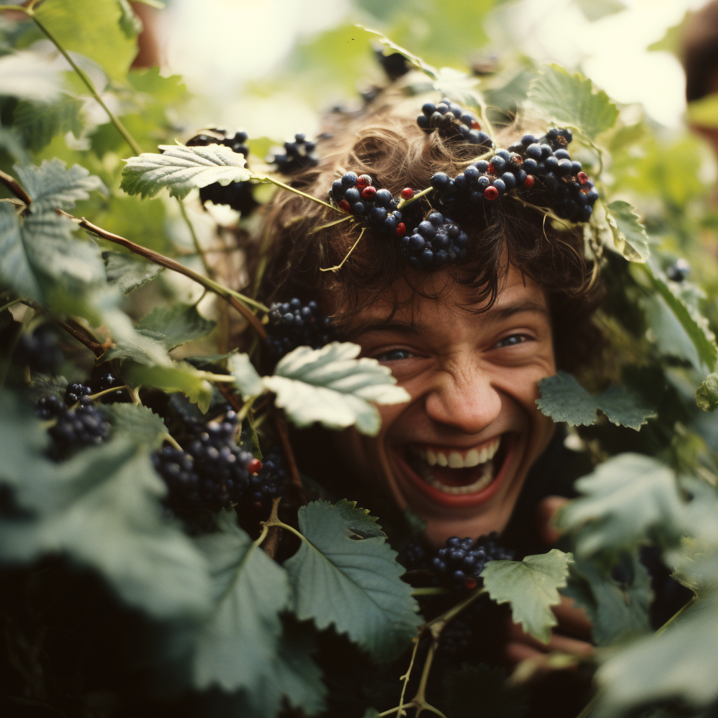 Faerie King hiding in bush with threatening smile