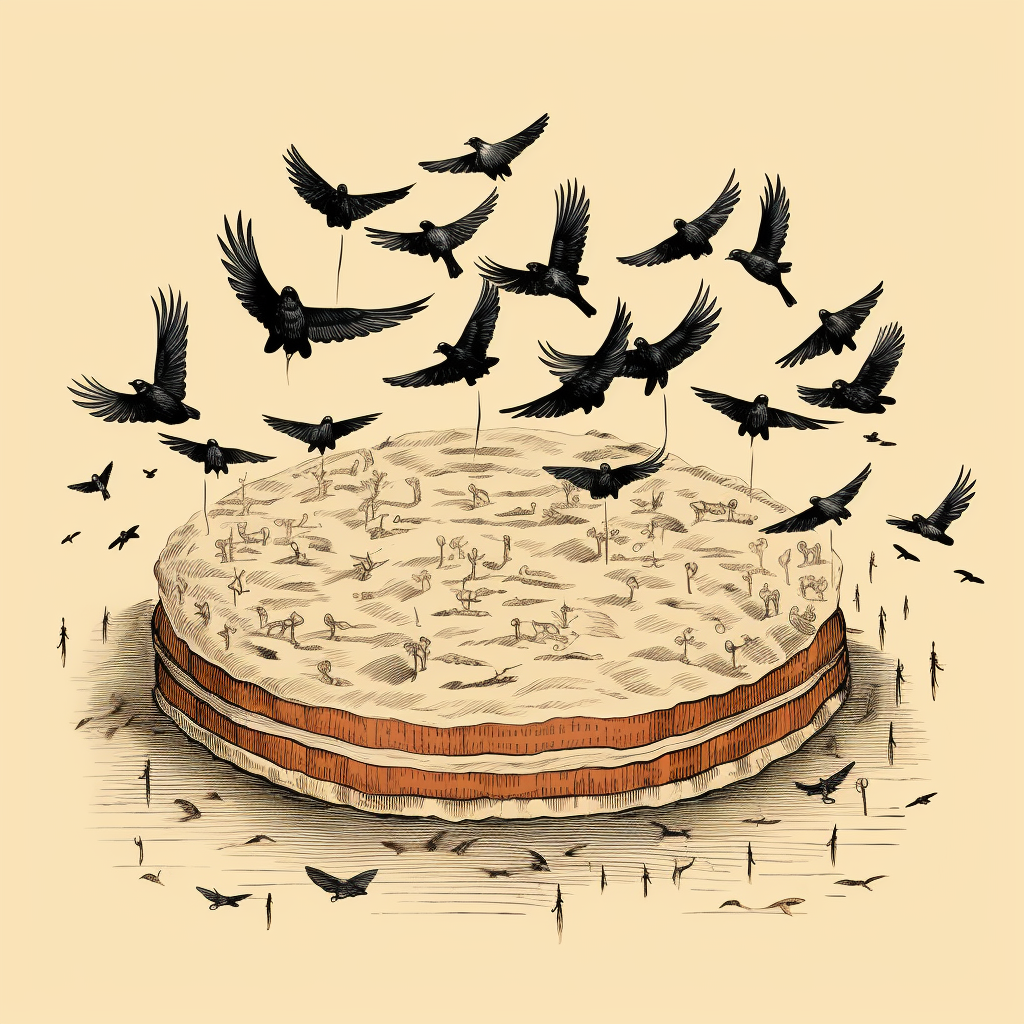 Blackbirds pie in vintage book illustration