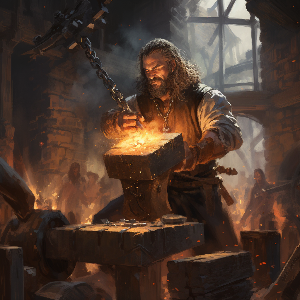 Fantasy blacksmith hammering anvil