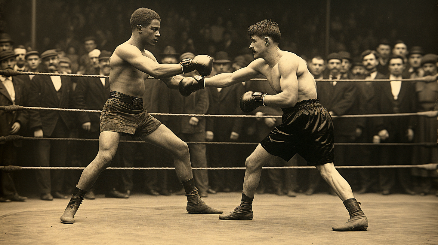 Black and white vintage Paris boxing match photo