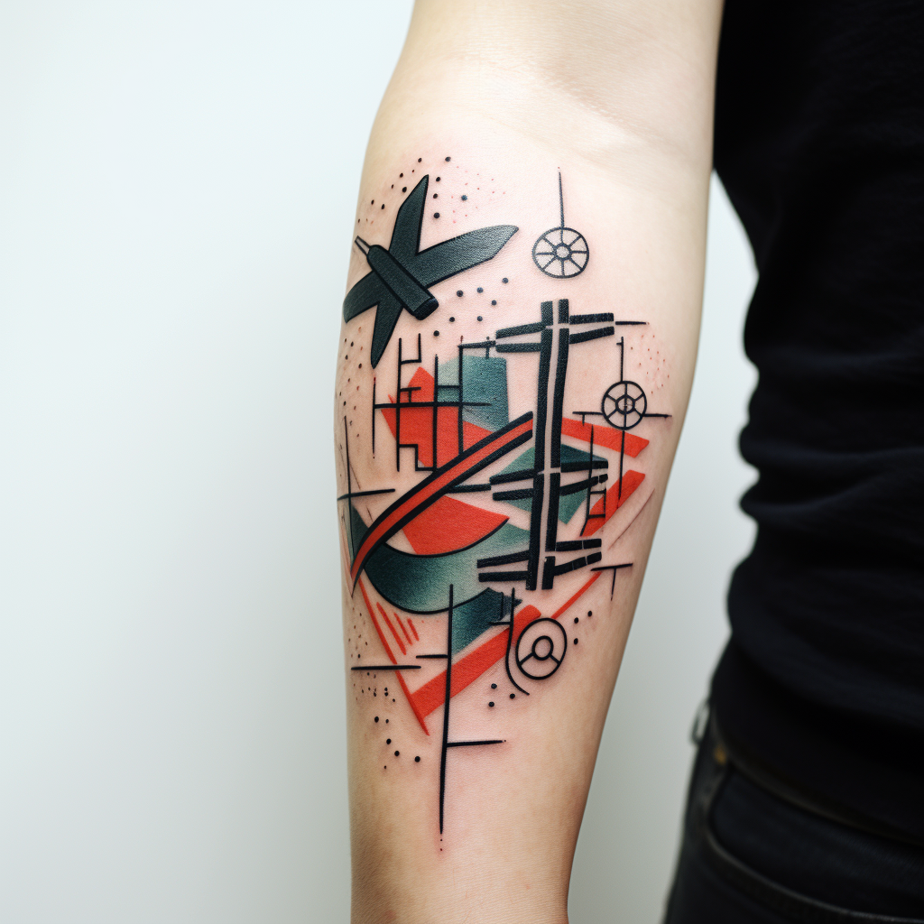 Abstract blackwork airplane tattoo design