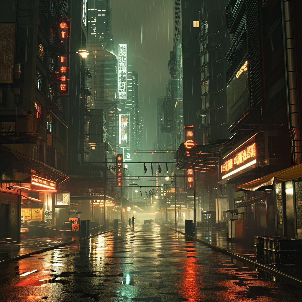 Blade Runner inspired hyper realistic city landscape