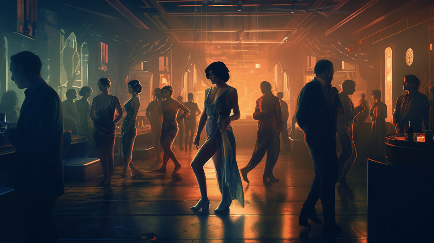 Blade Runner dancing club in dark futuristic setting