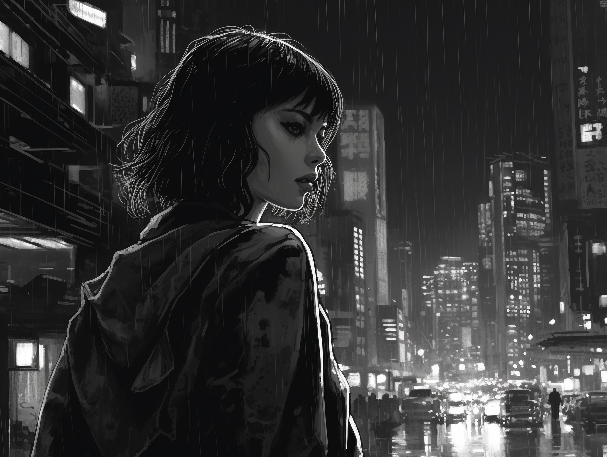 Blade Runner screenshot in Katsuhiro Otomo manga style