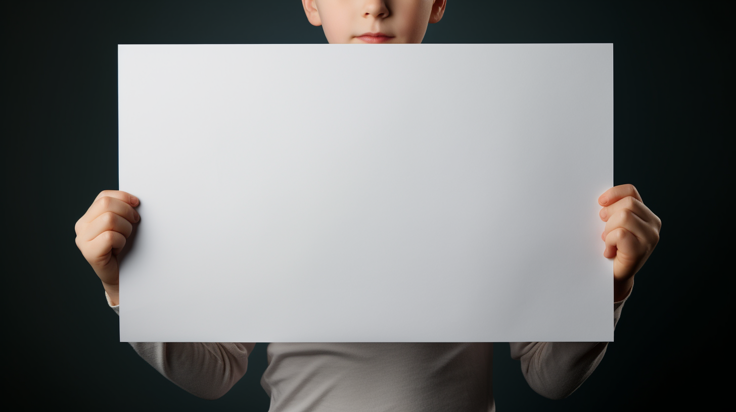 Child holding blank A3 sheet