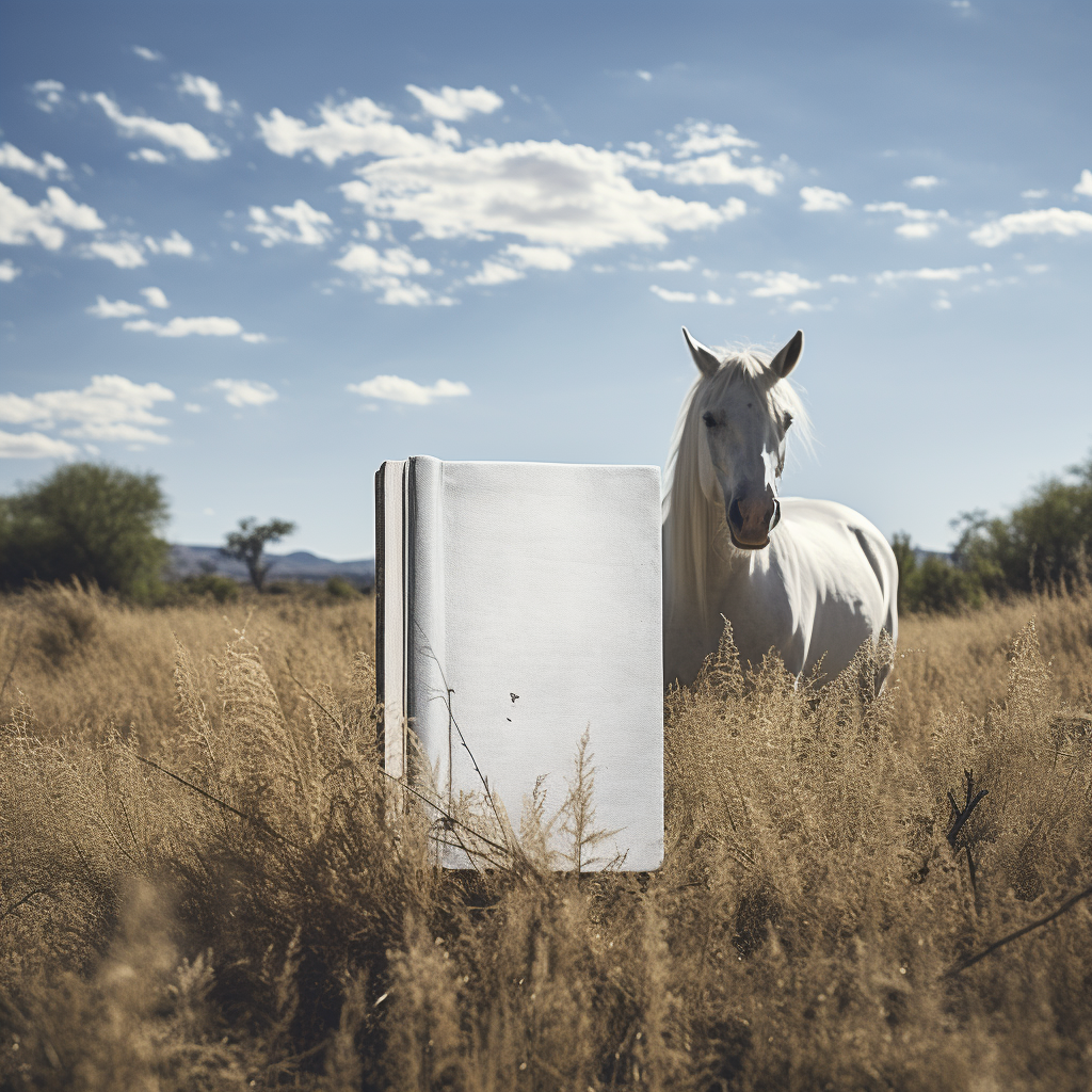 Blank book in horse pasture