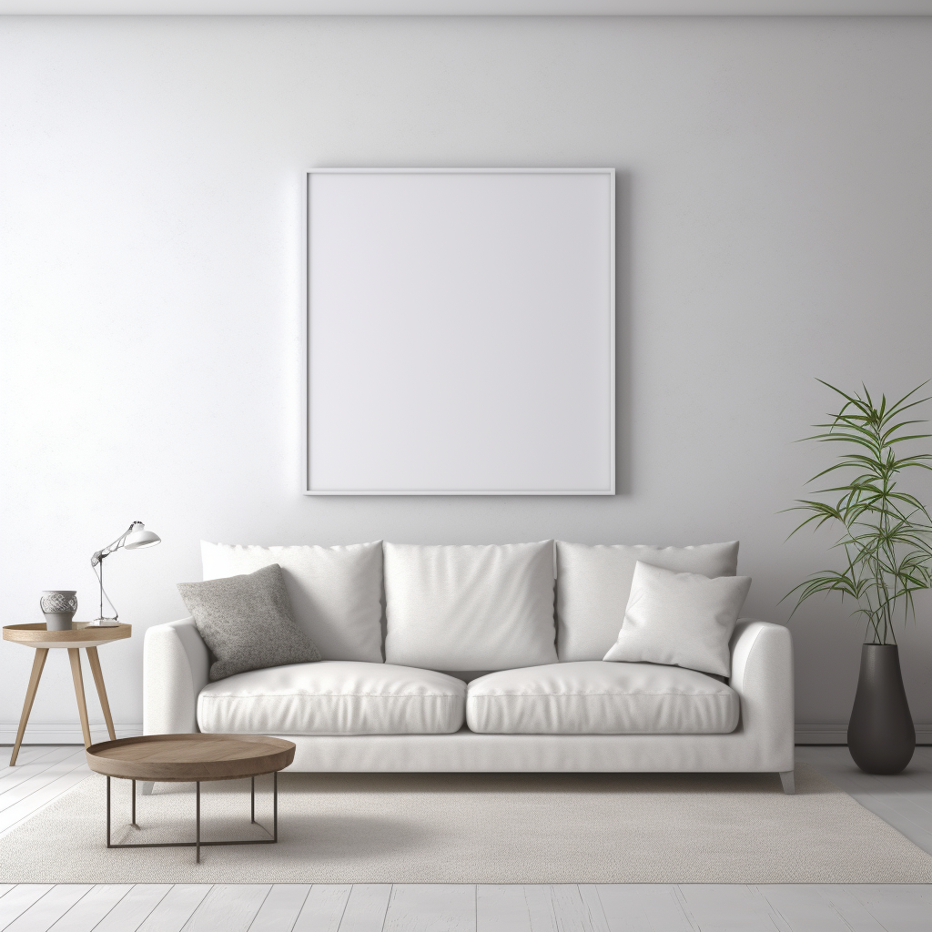 Blank Canvas Frame Mockup in White Living Room