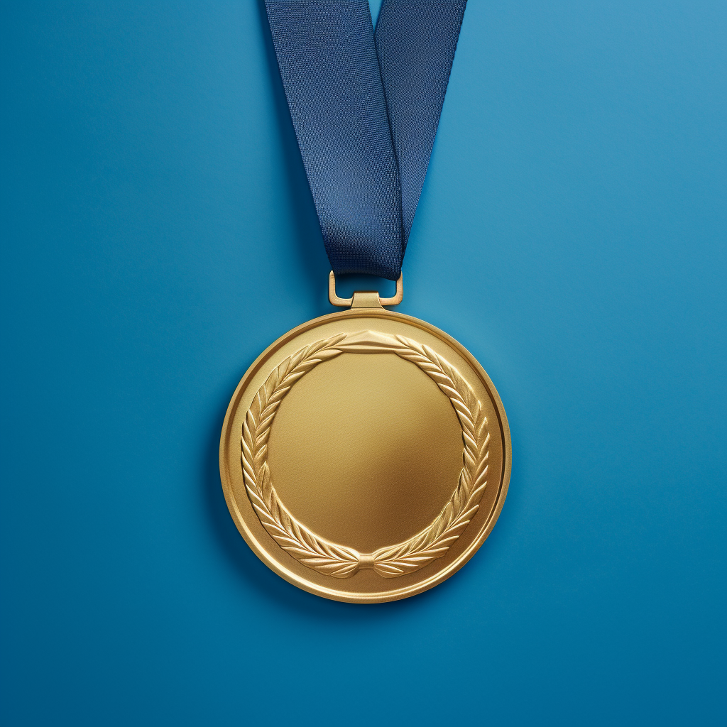 Hyper-Realistic Blank Gold Medal with Blue Ribbon