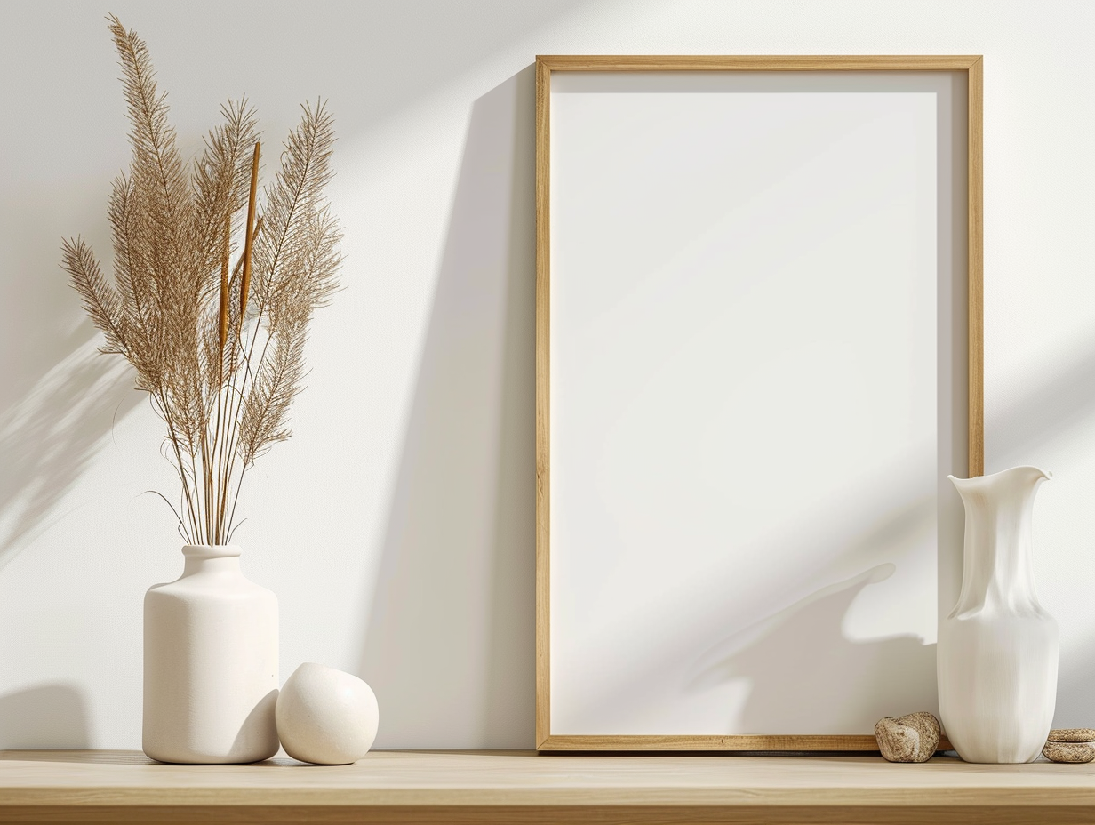 Blank Wooden Frame Mockup on White Background