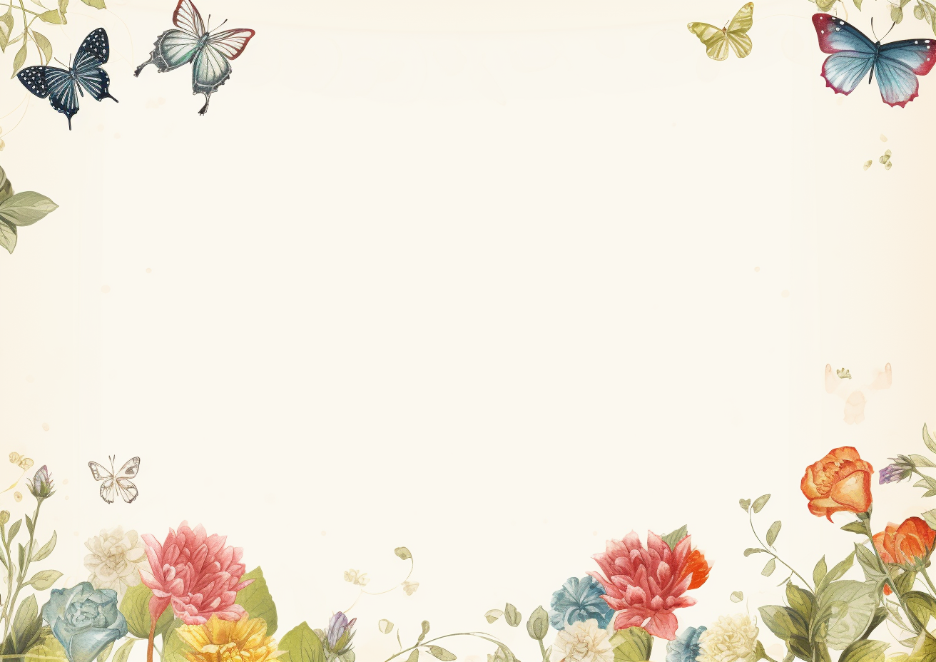 Flowers and butterflies on blank postcard