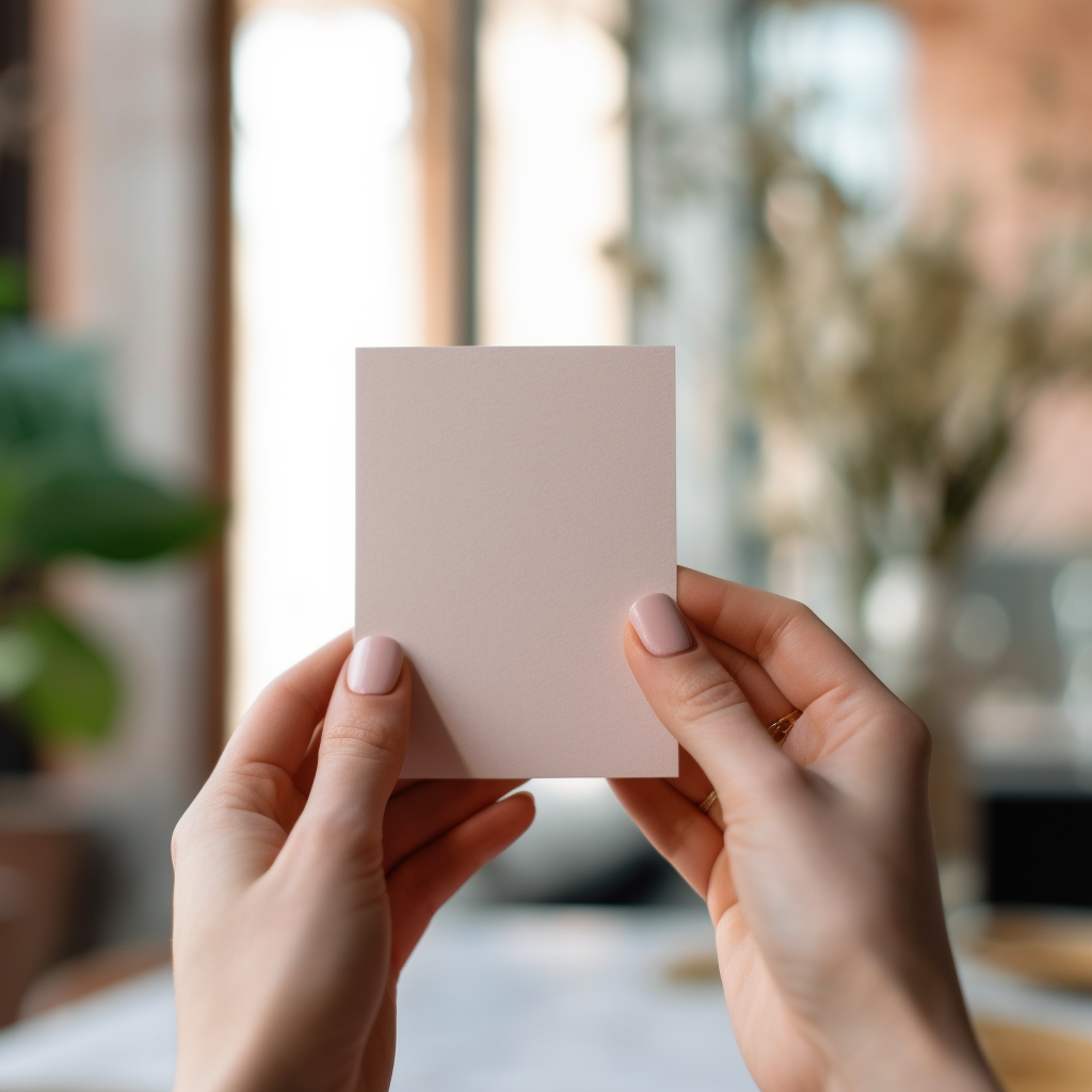 Woman holding a blank wedding card