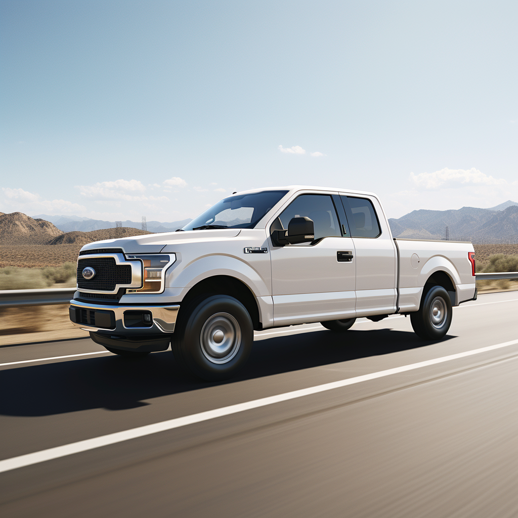 Side view of 3D Blank White Ford F-150 on Highway