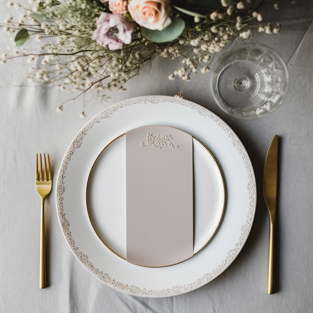 Blank menu card on wedding plate