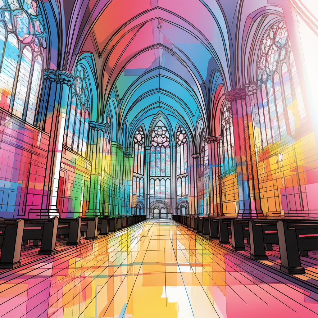 Colorful sketch of blank screen inside church