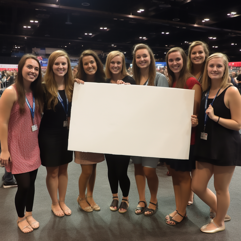 Group of ladies holding blank sign