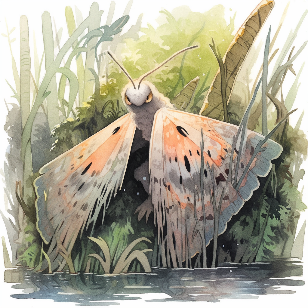 Colorful blind moth in Ghibli style