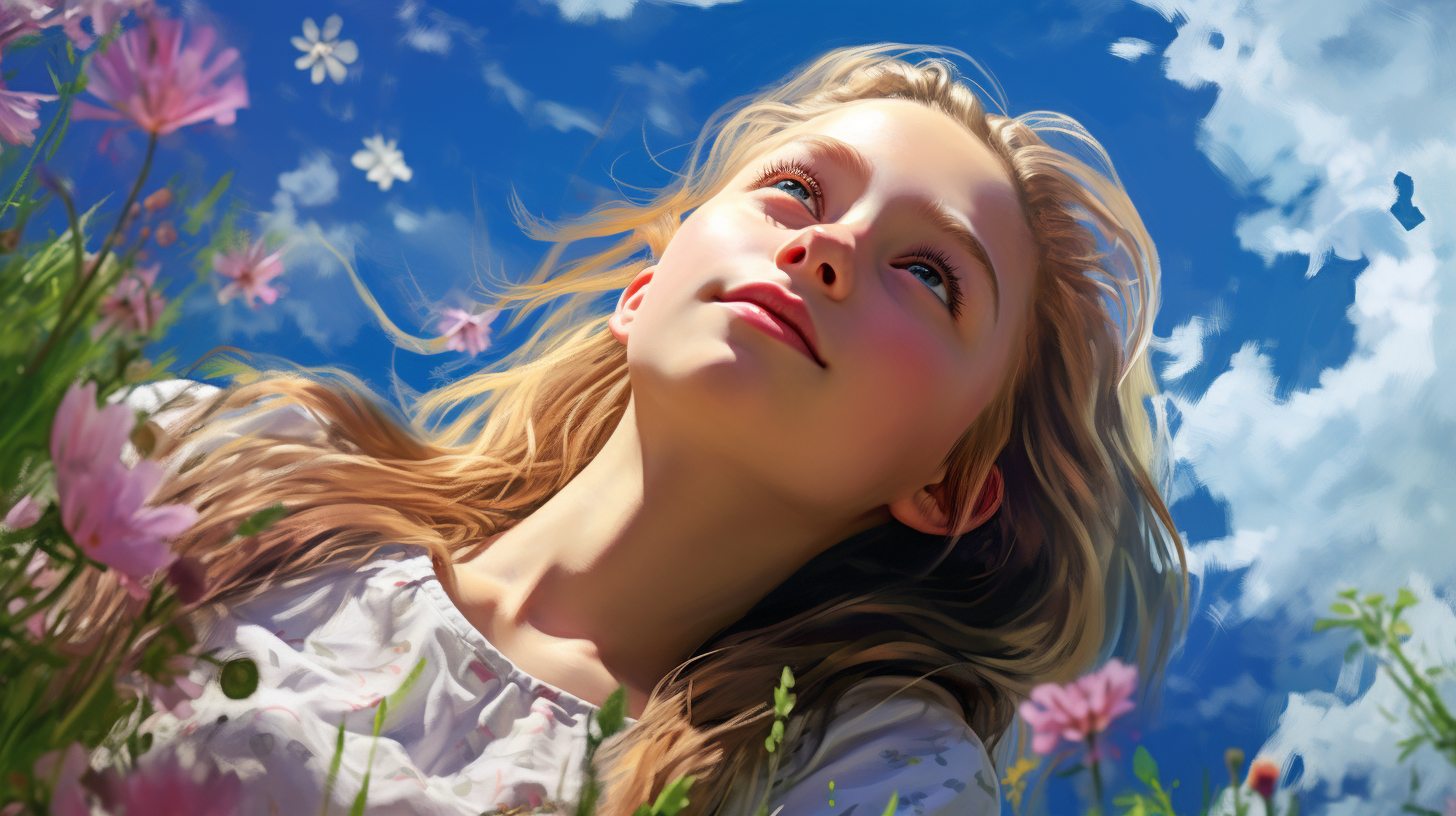 Tween Girl Daydreaming in Meadow