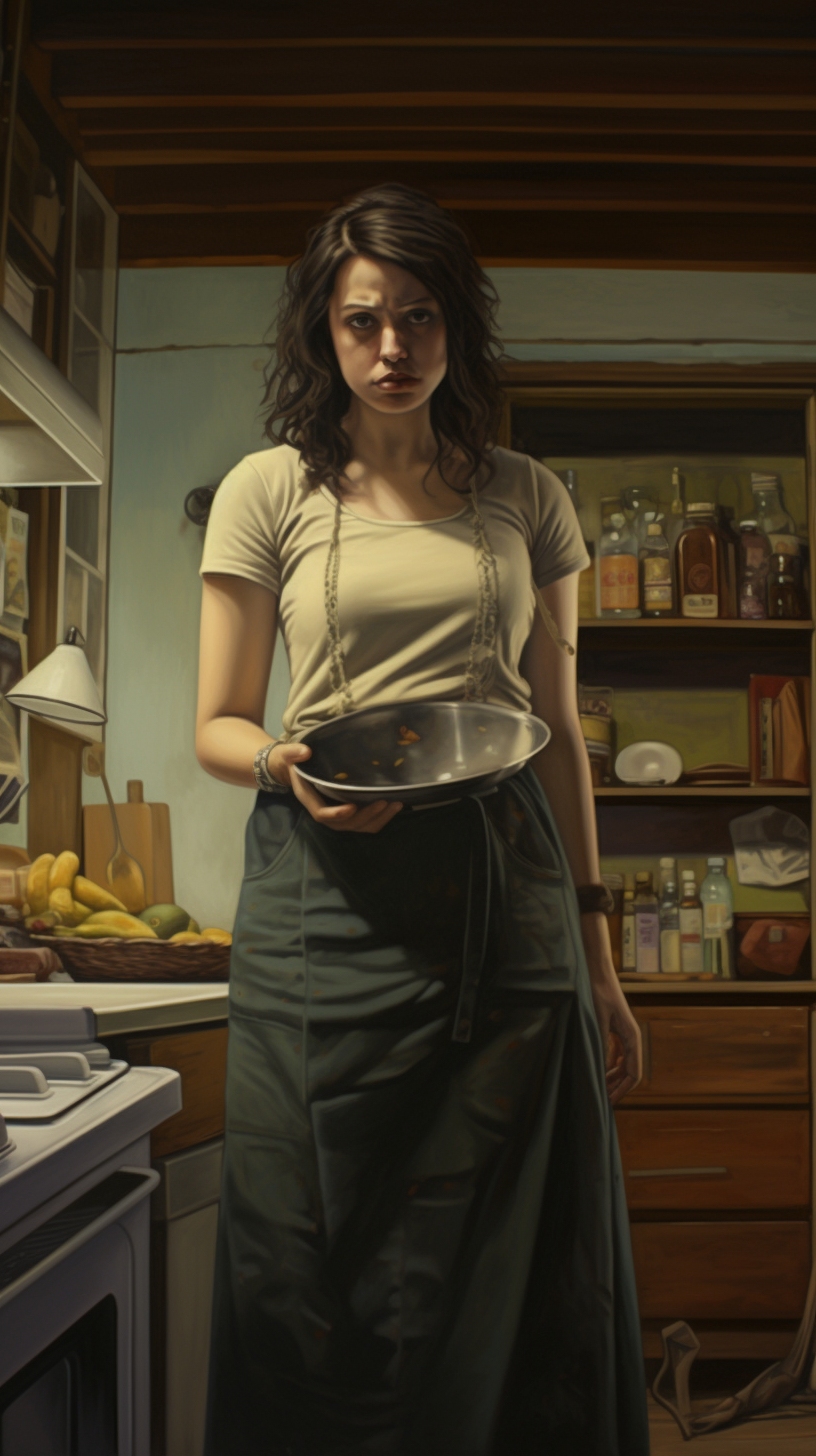 Bloated Stomach Woman in Kitchen