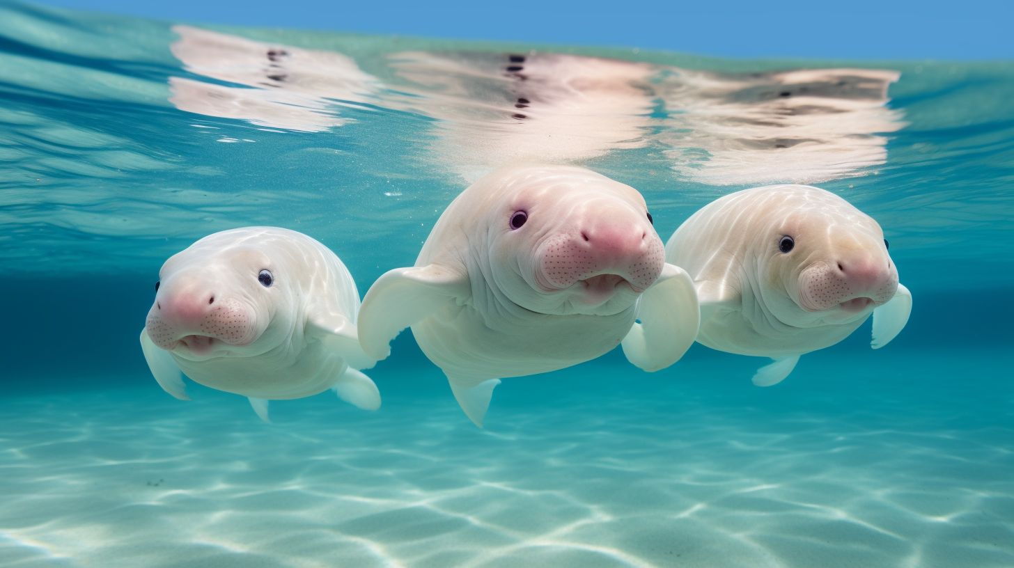 Three blobfish swimming gracefully in the ocean