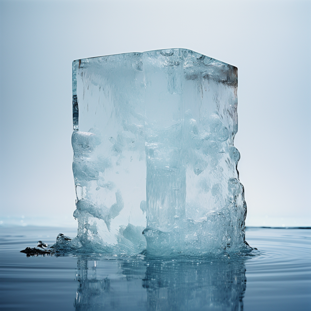 Realistic photograph of a beautiful block of ice