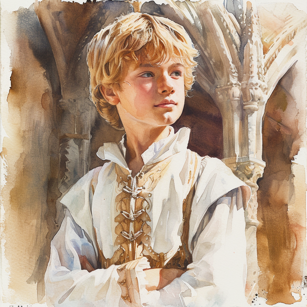 Young blond boy in medieval robes