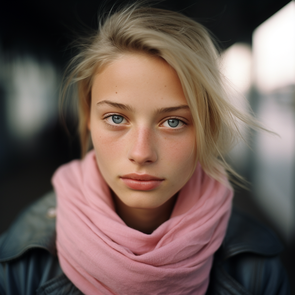 Blond German girl with shy smile