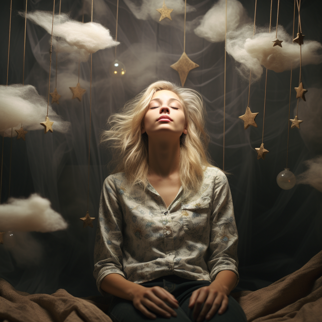 Blond Hair Young Woman Flying Dreaming