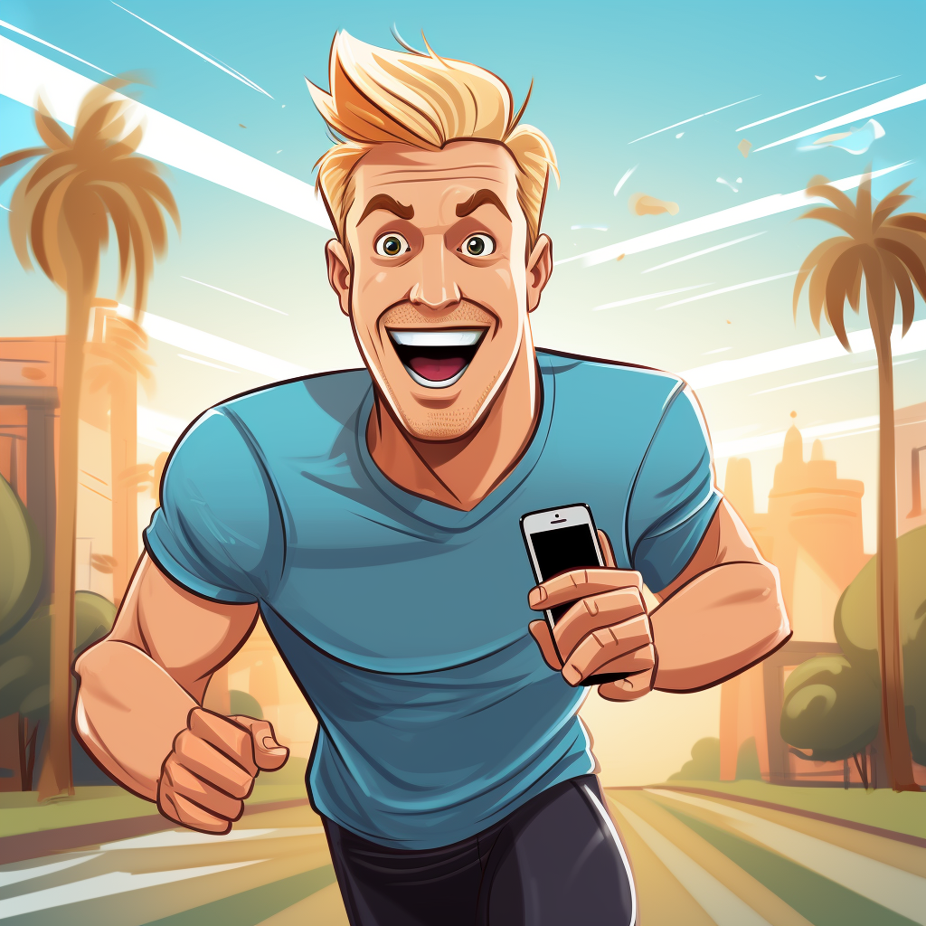 Handsome blond man running on sports app