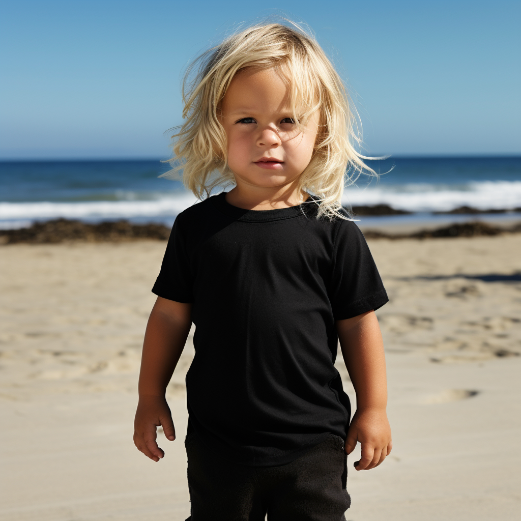 Blond toddler enjoying beach time