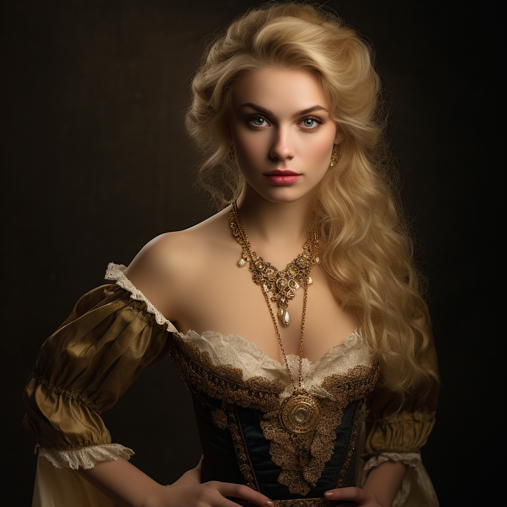 Blond Nordic Vampire Princess in Gold Regency Clothing