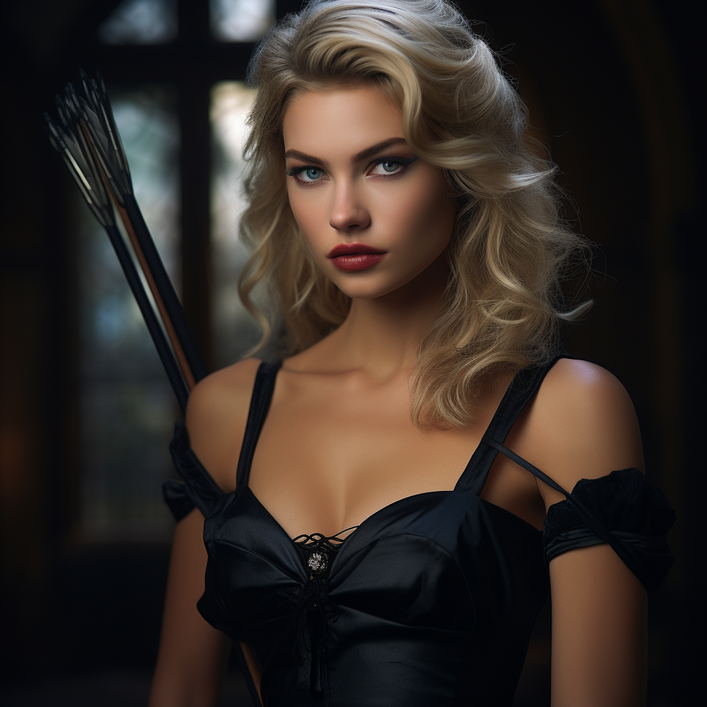 Beautiful blond woman with bow and arrow