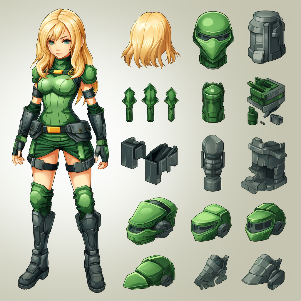 Blond woman in green costume sprite