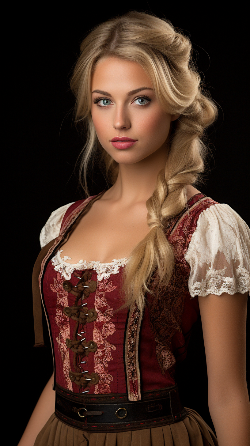 Blond woman in Canadian Dirndl outfit