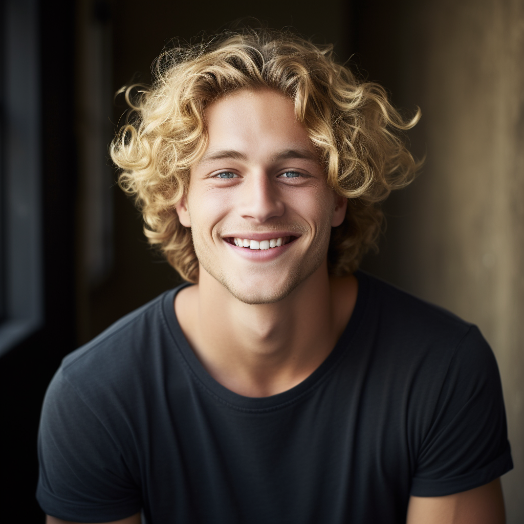 Happy man with blond curls