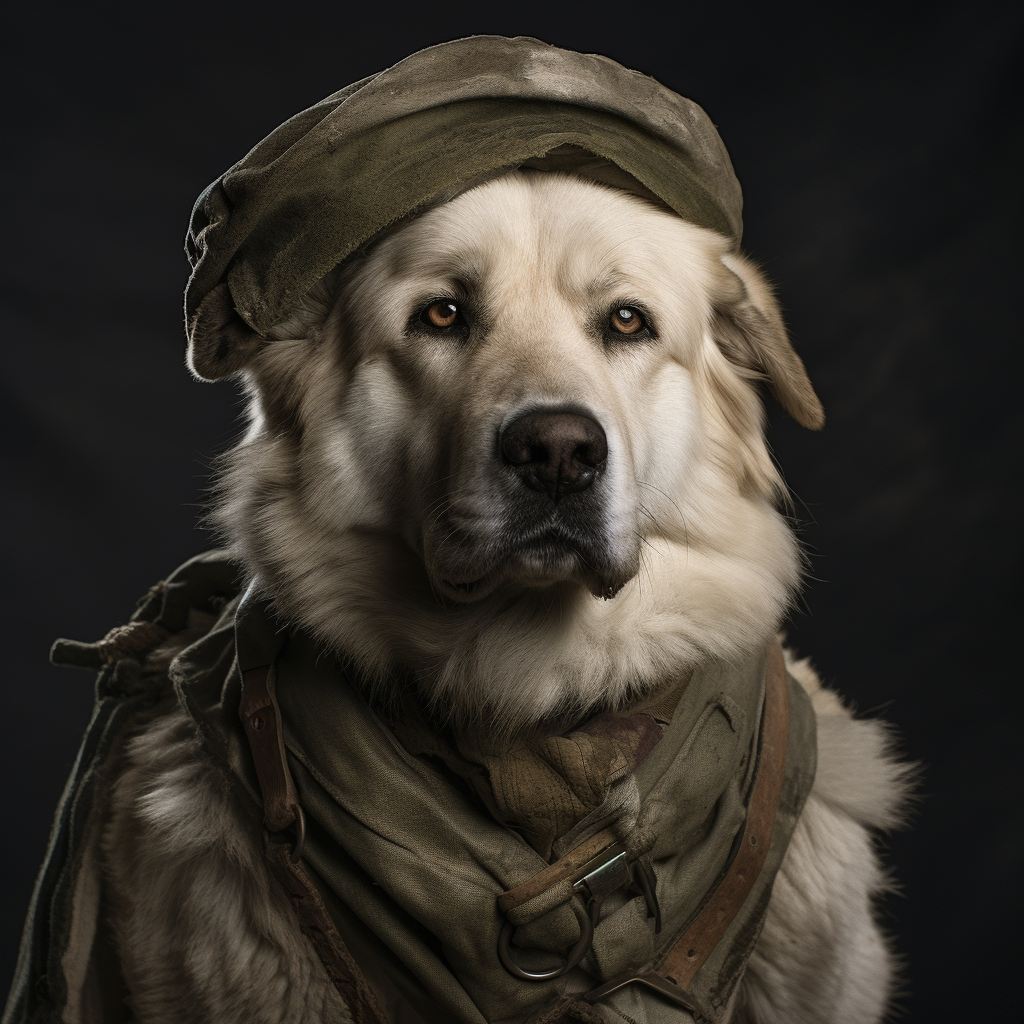 Blonde Alabai as WW2 soldier