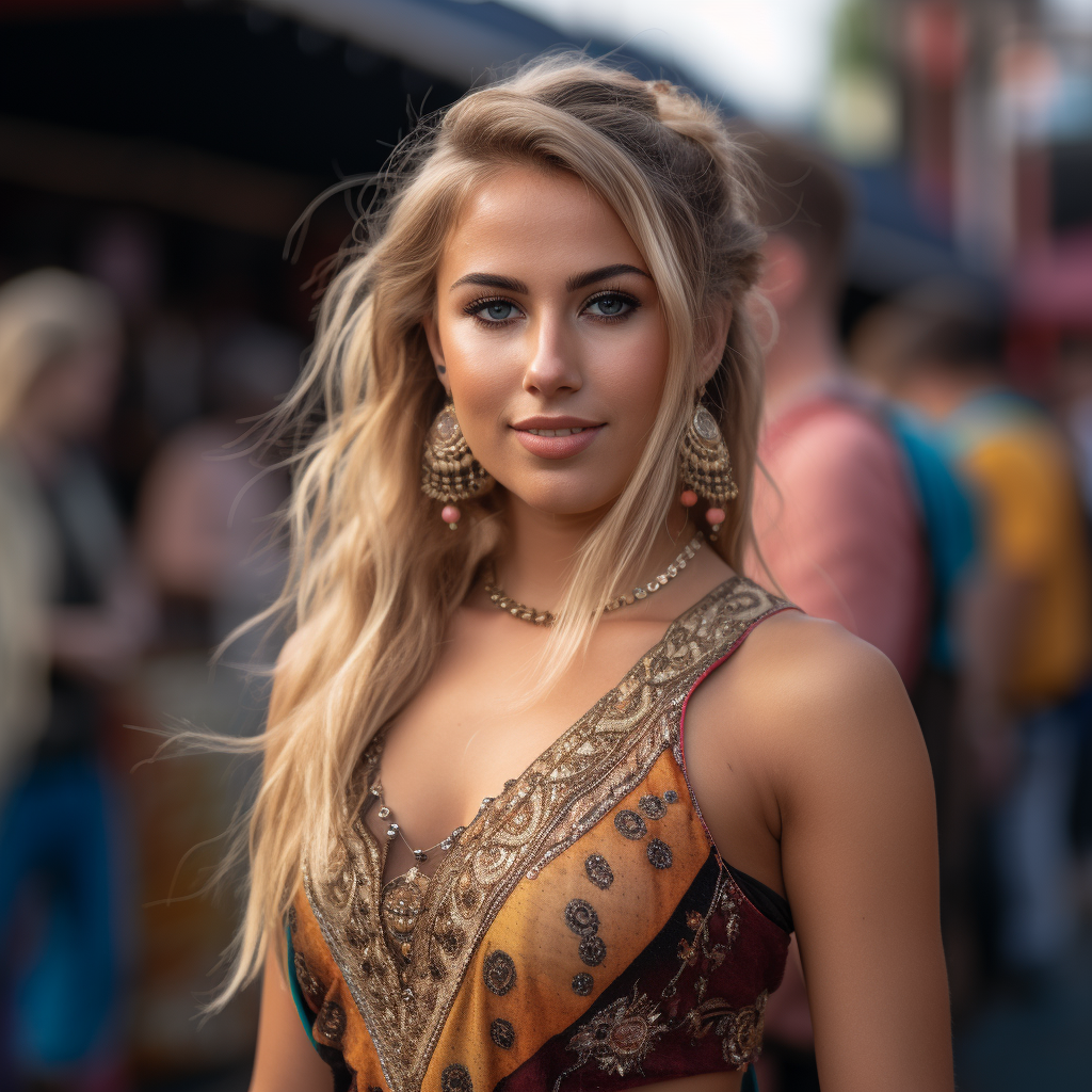 Beautiful blonde bollywood dancer at festival