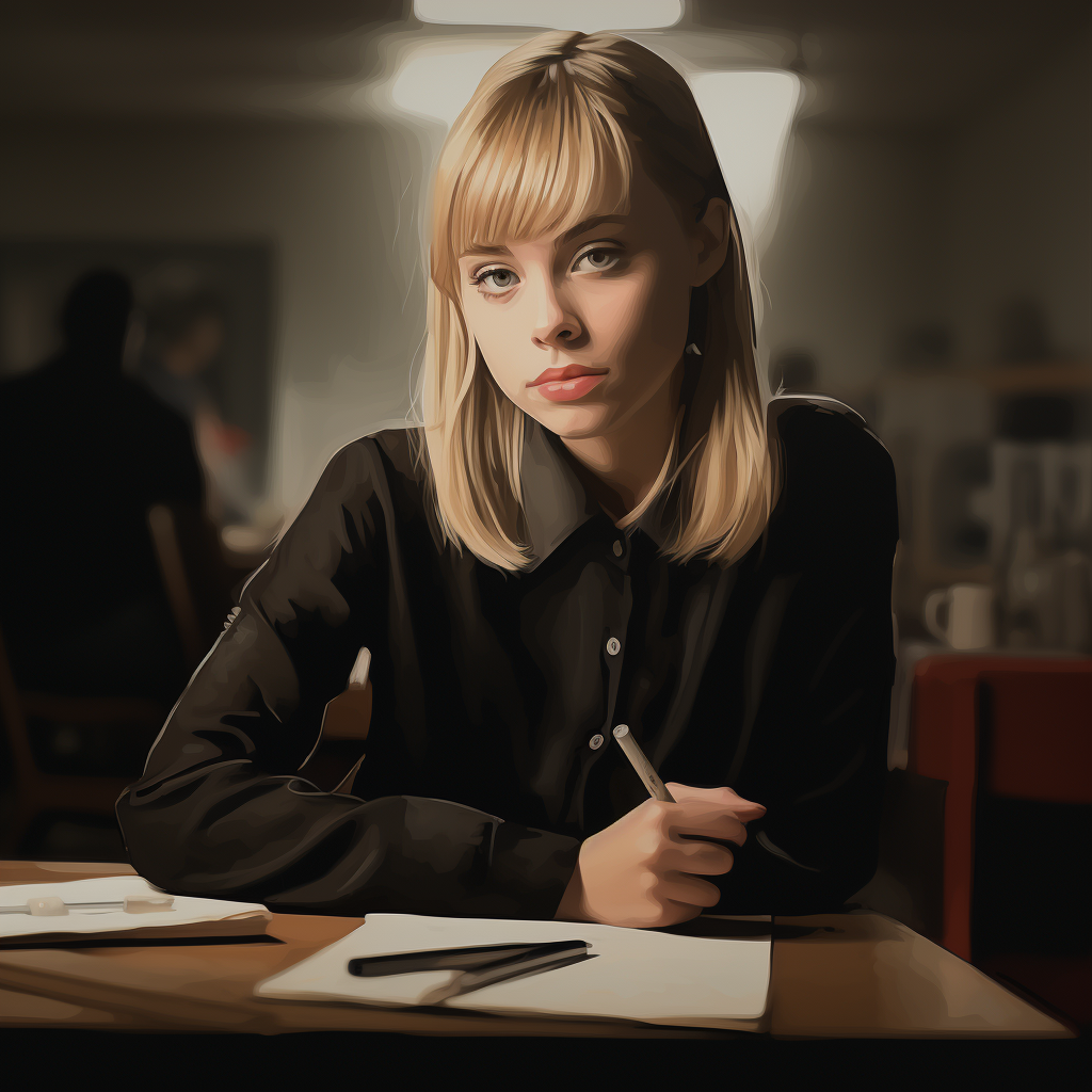 Blonde Christina Ricci at Desk