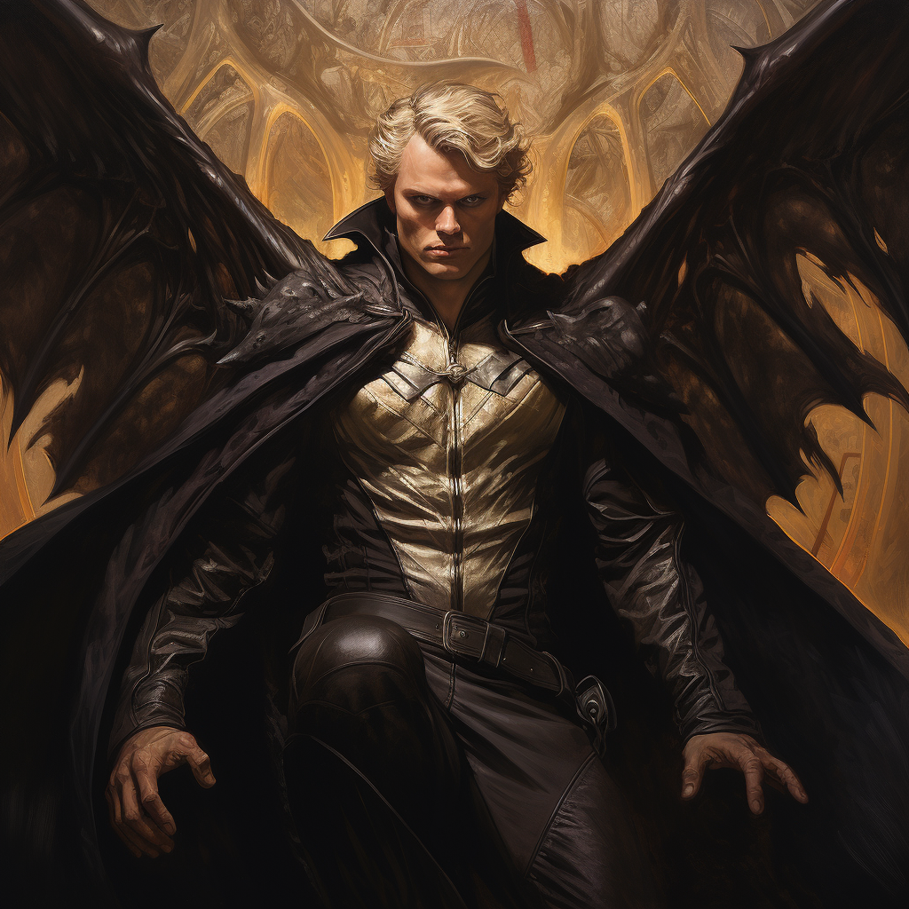 Devilish blonde man with bat wings