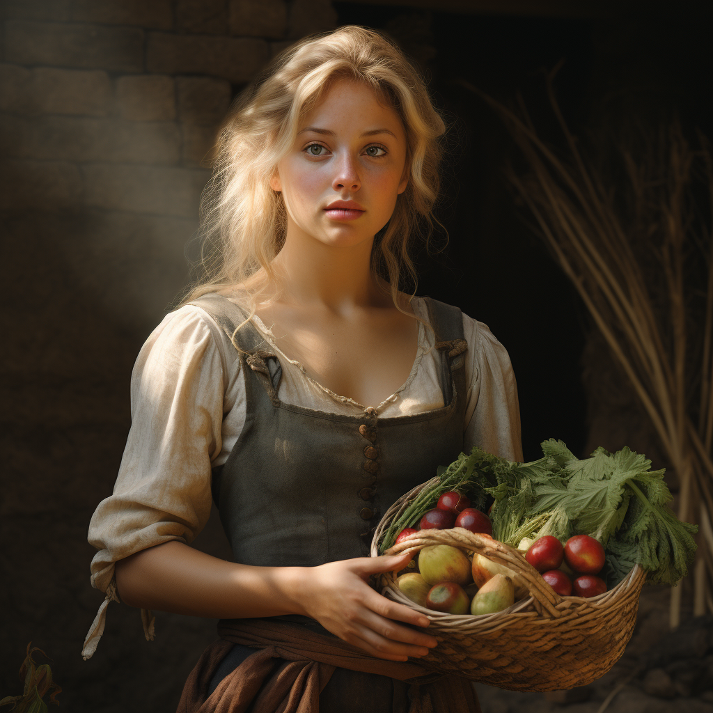 Blonde female farm worker with farm produce