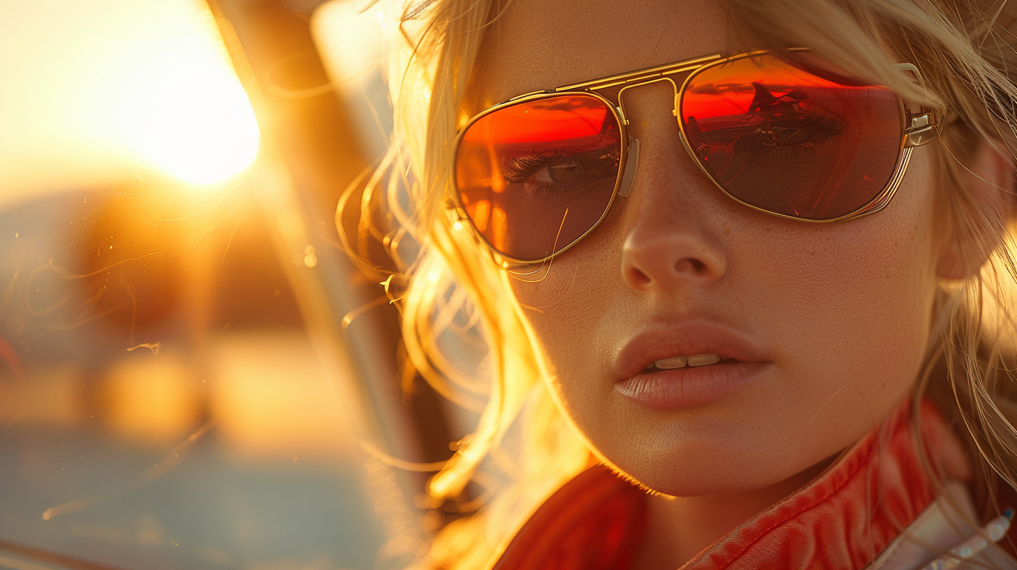 Gorgeous blonde female pilot sunglasses