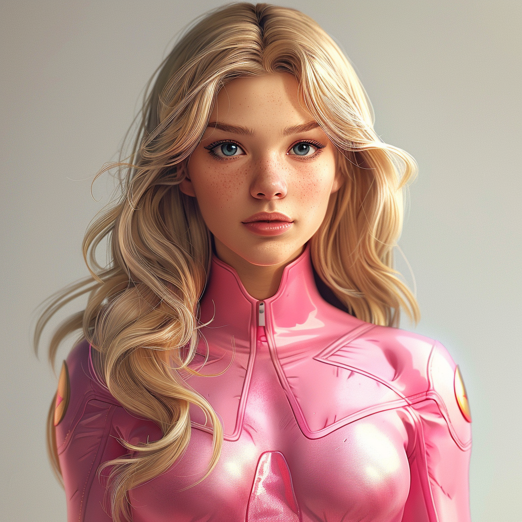 Blonde female superhero paint mascot