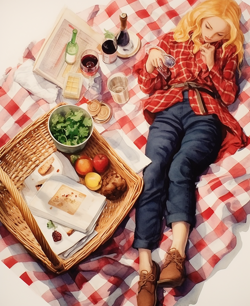 Blonde French Girl Relaxing Picnic Scene