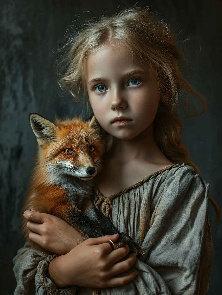 Blonde girl holding small fox