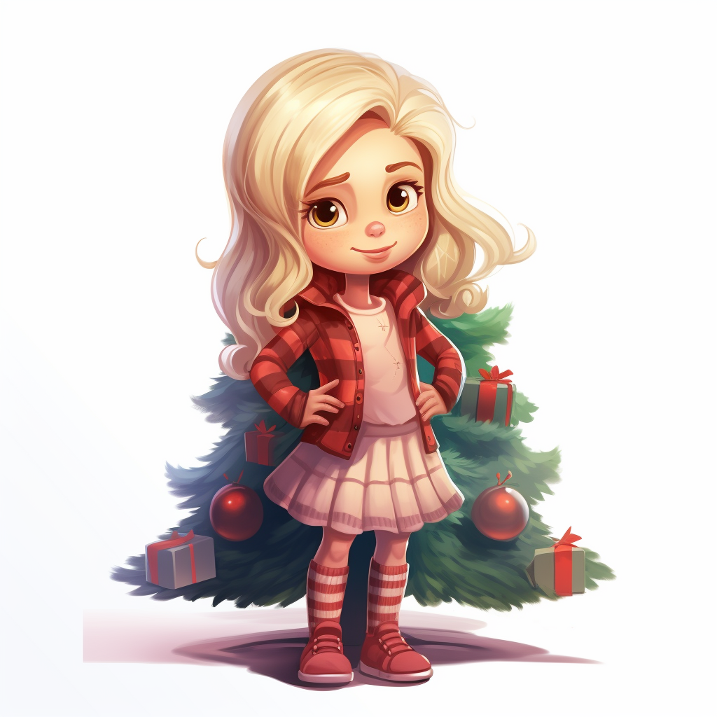 Blonde girl with Christmas tree