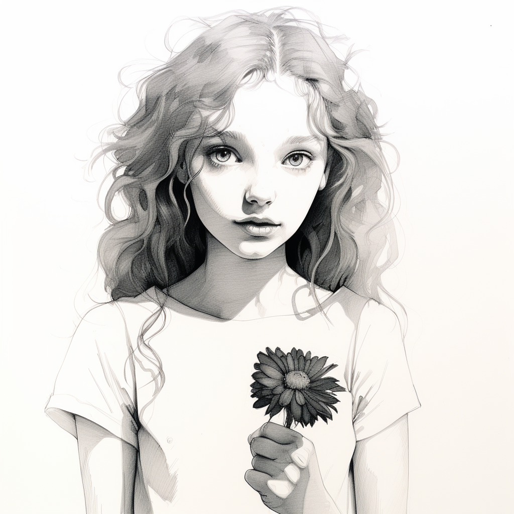 Blonde girl holding flower sketch